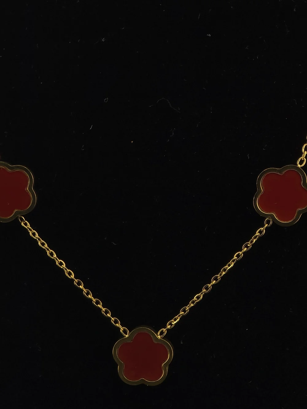 Gold Chain Necklace with Red Clover Motifs